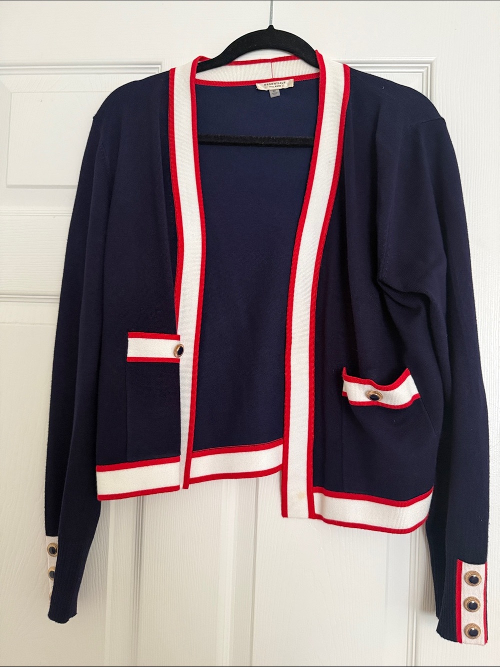 Essentials Milano Navy Sweater with White & Red Trim